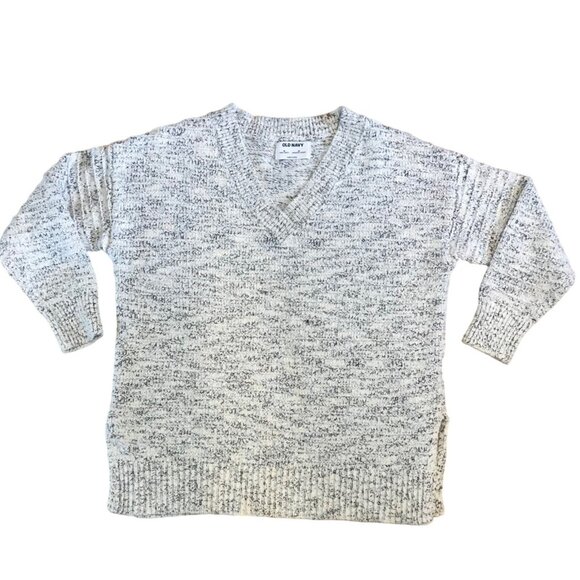 Old Navy Knit Sweater Classic Tunic Wm Med V Neck Heather Grey Blue Side Slits - Picture 1 of 5